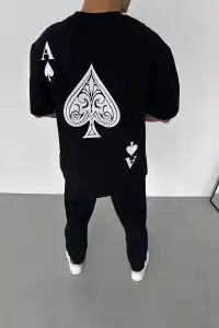 Erkek Baskılı T-Shirt Kısa Kol Bisiklet Yaka Regular Fit Rahat Kalıp Günlük Tişört - Siyah