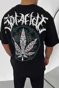 Erkek Baskılı T-Shirt Kısa Kol Bisiklet Yaka Regular Fit Rahat Kalıp Günlük Tişört - Siyah