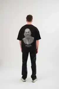 Kadın Baskılı T-Shirt Kısa Kol Bisiklet Yaka Oversize Rahat Kalıp Günlük Tişört   - Siyah