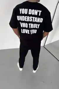 Erkek Baskılı T-Shirt Kısa Kol Bisiklet Yaka Regular Fit Rahat Kalıp Günlük Tişört - Siyah