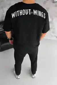 Erkek Kısa Kol Yazlık Tişört Bisiklet Yaka Baskılı Oversize T-Shirt - Siyah