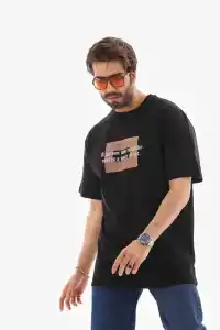 Erkek Baskılı T-Shirt Kısa Kol Bisiklet Yaka Regular Fit Rahat Kalıp Tişört -  Siyah