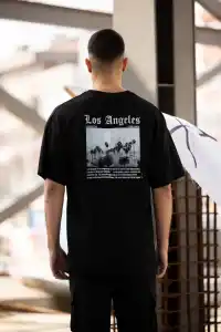 Erkek Kısa Kol Yazlık Tişört Bisiklet Yaka Baskılı Oversize T-Shirt - Siyah