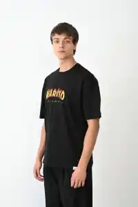 Erkek Baskılı T-Shirt Kısa Kol Bisiklet Yaka Regular Fit Rahat Kalıp Günlük Tişört - Siyah