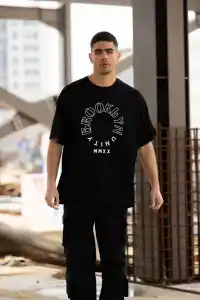 Erkek Baskılı T-Shirt Kısa Kol Bisiklet Yaka Regular Fit Rahat Kalıp Günlük Tişört - Siyah