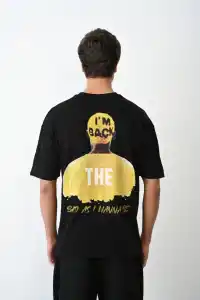 Erkek Baskılı T-Shirt Kısa Kol Bisiklet Yaka Regular Fit Rahat Kalıp Günlük Tişört - Siyah