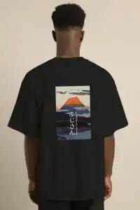 Erkek Kısa Kol Yazlık Tişört Bisiklet Yaka Baskılı Oversize T-Shirt - Siyah