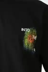 Erkek Kısa Kol Yazlık Tişört Bisiklet Yaka Baskılı Oversize T-Shirt - Siyah