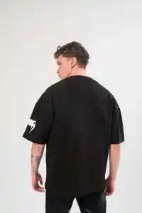 Erkek Kısa Kol Tişört Göğüs ve Kol Bisiklet Yaka Baskılı T-Shirt - Siyah