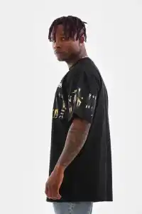Erkek Kısa Kol Yazlık Tişört Bisiklet Yaka Baskılı Oversize T-Shirt - Siyah