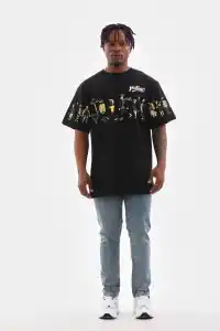Erkek Kısa Kol Yazlık Tişört Bisiklet Yaka Baskılı Oversize T-Shirt - Siyah