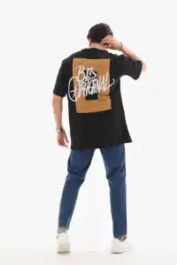 Erkek Baskılı T-Shirt Kısa Kol Bisiklet Yaka Regular Fit Rahat Kalıp Tişört -  Siyah