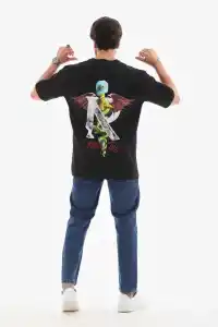 Erkek Baskılı T-Shirt Kısa Kol Bisiklet Yaka Regular Fit Rahat Kalıp Tişört -  Siyah