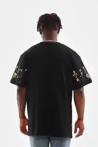 Erkek Kısa Kol Yazlık Tişört Bisiklet Yaka Baskılı Oversize T-Shirt - Siyah