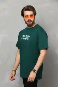 Erkek Kısa Kol Yazlık Tişört Bisiklet Yaka Baskılı Oversize T-Shirt - Yeşil