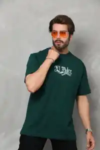 Erkek Kısa Kol Yazlık Tişört Bisiklet Yaka Baskılı Oversize T-Shirt - Yeşil