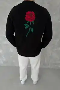 ERKEK 3 iplik Pamuklu Bisiklet Yaka Ön Ve Arka Baskılı SweatShirt - Siyah