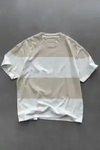 Erkek  Kısa kol  Bisiklet Yaka Parçalı T-Shirt - Bej