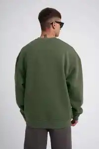 ERKEK Bisikilet Yaka 3 İplik Pamuklu SweatShirt - Haki