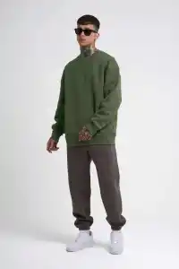 ERKEK Bisikilet Yaka 3 İplik Pamuklu SweatShirt - Haki