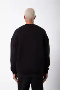 ERKEK Bisikilet Yaka 3 İplik Pamuklu SweatShirt - Siyah