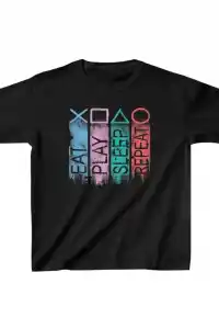 Unisex Çocuk Baskılı T-Shirt - Siyah