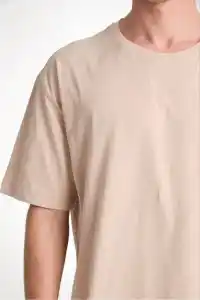 ERKEK Düz Tişört Bisikilet Yaka Kısa Kol Oversize T-shirt - Bej