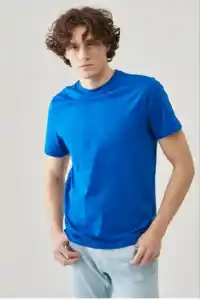 ERKEK Tişört Kısa Kol Düz Bisikilet Yaka Oversize T-shirt - Mavi