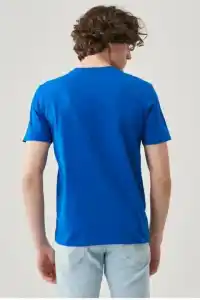 ERKEK Tişört Kısa Kol Düz Bisikilet Yaka Oversize T-shirt - Mavi