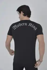 Erkek Göğüs File Aksesuarlı T-shirt - Siyah