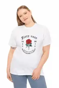 Kadın Bisiklet Yaka Baskılı  Kısa kol T-Shirt - Beyaz