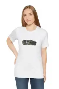 Kadın Bisiklet Yaka Baskılı  kısa kol T-Shirt - Beyaz
