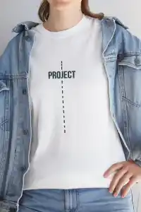 Kadın Bisiklet Yaka Baskılı  Kısa kol T-Shirt - Beyaz