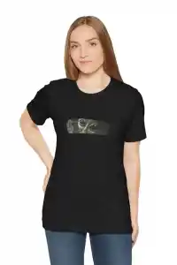 Kadın Bisiklet Yaka Baskılı Kısa kol T-Shirt - Siyah