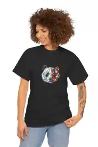 Kadın Bisiklet Yaka Baskılı Kısa kol  T-Shirt - Siyah