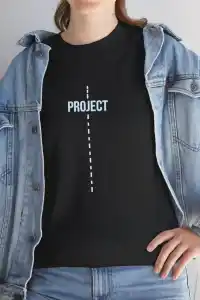 Kadın Bisiklet Yaka Baskılı Kısa kol  T-Shirt - Siyah