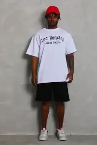 Erkek Kısa Kol Tişört Bisiklet Yaka KANAT Baskılı Oversize T-Shirt - Beyaz