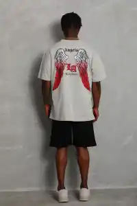 Erkek Baskılı Tişört Kısa Kol Bisiklet Yaka Oversize T-Shirt - Gri