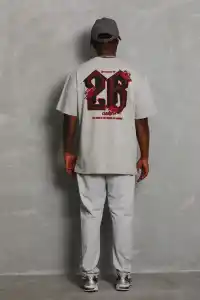 Erkek Kısa Kol Yazlık Tişört Bisiklet Yaka Baskılı Oversize T-Shirt - Gri
