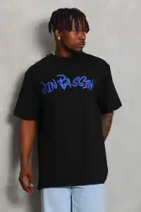 Erkek Baskılı Tişört Kısa Kol Bisiklet Yaka Oversize T-Shirt - Siyah