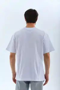 Erkek Düz Yazlık Kısa Kol Tişört Bisiklet Yaka Oversize T-Shirt - Beyaz