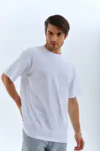 Erkek Düz Yazlık Kısa Kol Tişört Bisiklet Yaka Oversize T-Shirt - Beyaz