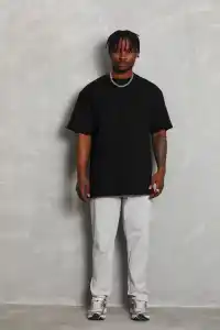 Erkek Düz Yazlık Kısa Kol Tişört Bisiklet Yaka Oversize T-Shirt - Siyah