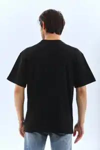 Erkek Düz Yazlık Kısa Kol Tişört Bisiklet Yaka Oversize T-Shirt - Siyah