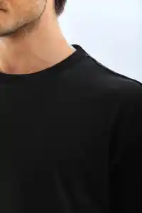 Erkek Düz Yazlık Kısa Kol Tişört Bisiklet Yaka Oversize T-Shirt - Siyah