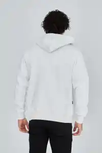 Erkek 3 İplik Pamuklu Kapüşonlu Tam Fermuarlı Cepli Hoodie Sweatshirt - Beyaz