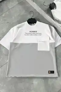 ERKEK Tişört Torba Cepli Parçalı Kısa Kol T-Shirt - Gri