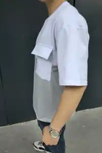 Erkek Kısa Kol Yazlık Tişört Torba Cepli Parçalı T-Shirt - Gri