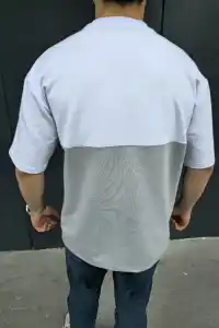 Erkek Kısa Kol Yazlık Tişört Torba Cepli Parçalı T-Shirt - Gri