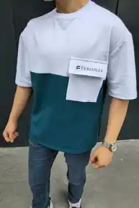 ERKEK Tişört Torba Cepli Parçalı Kısa Kol T-Shirt - Lacivert